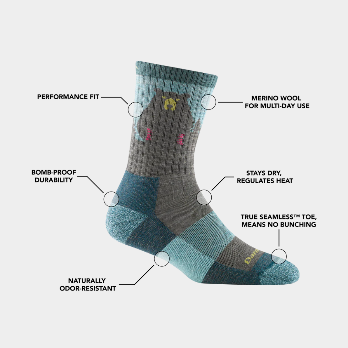 Women's | Bear Town Micro Crew Lightweight Hiking Sock W/Cushion