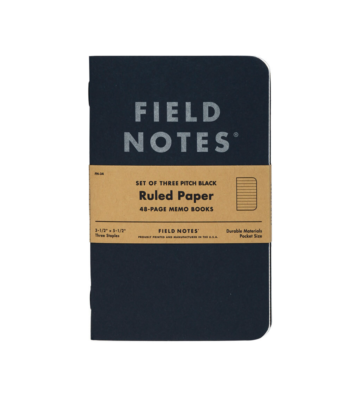 Pitch Black Memo Book | Ruled Paper | 3 Pack